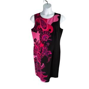 Peter Nygard Dress Womens 14/16 Black Pink Paisley Sheath Office Casual Party